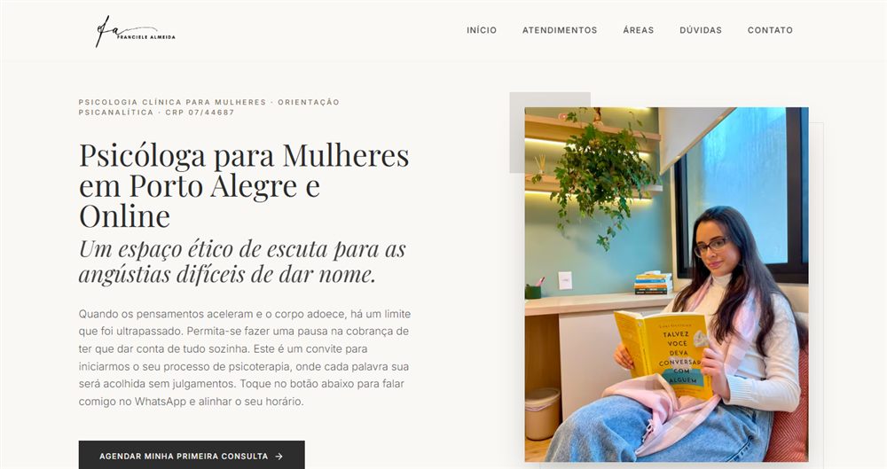 Site real feito para Franciele Almeida, psicóloga (CRP 07/44687)